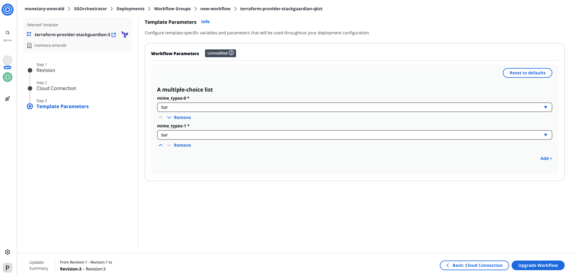Configure parameters for workflows