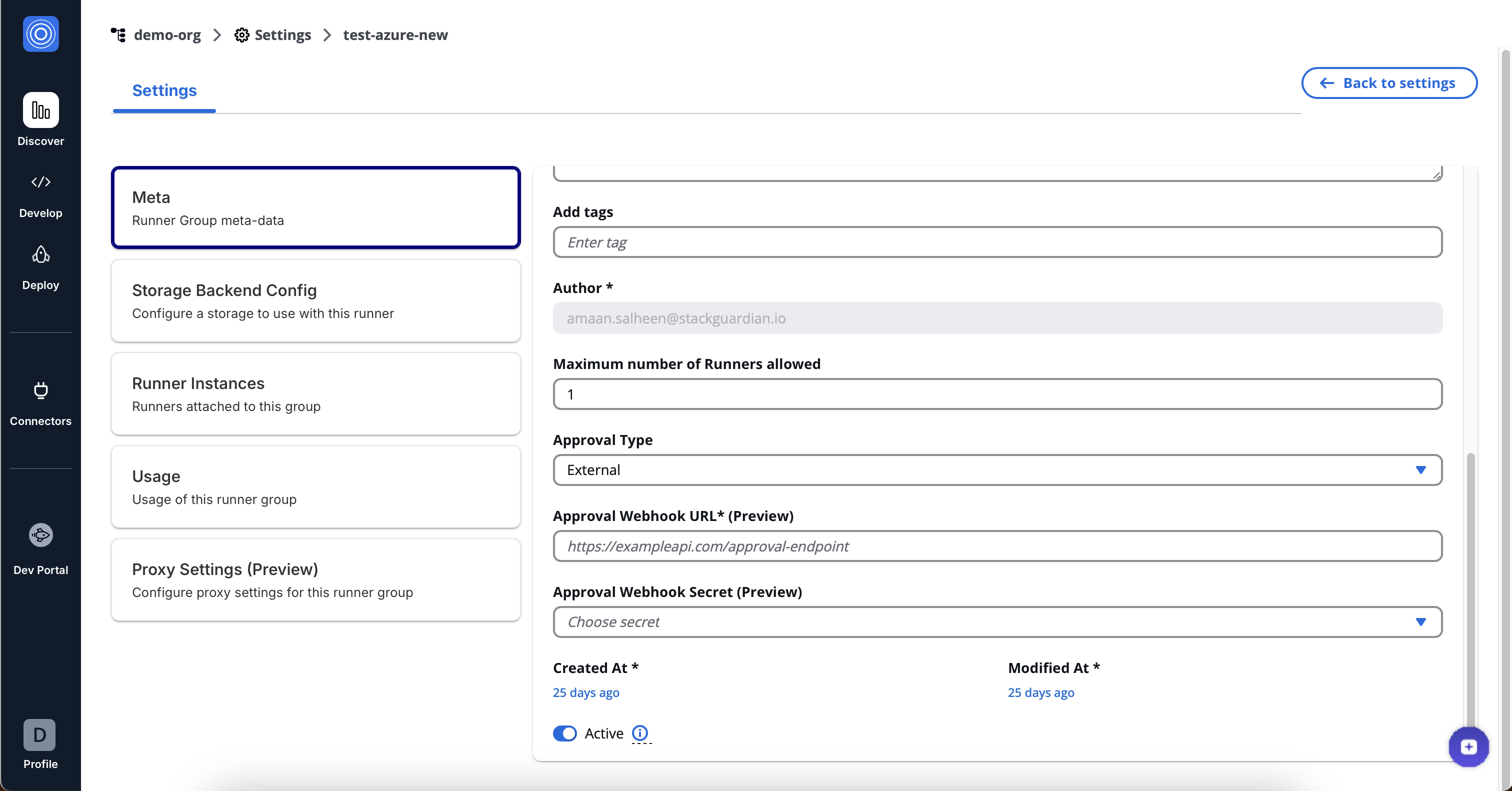 Enable external approvals in runner group