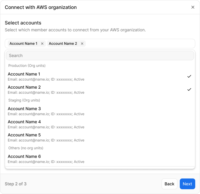 Select AWS accounts