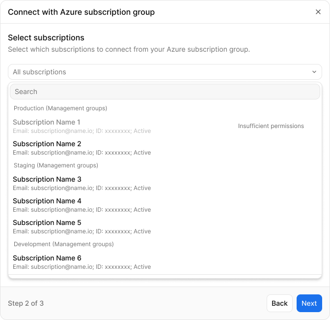 Select Azure accounts