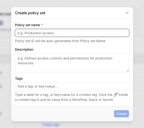 Create policy set modal