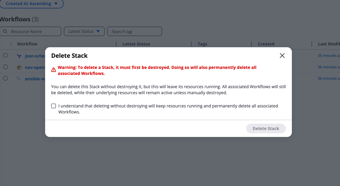 Stack Delete Warning