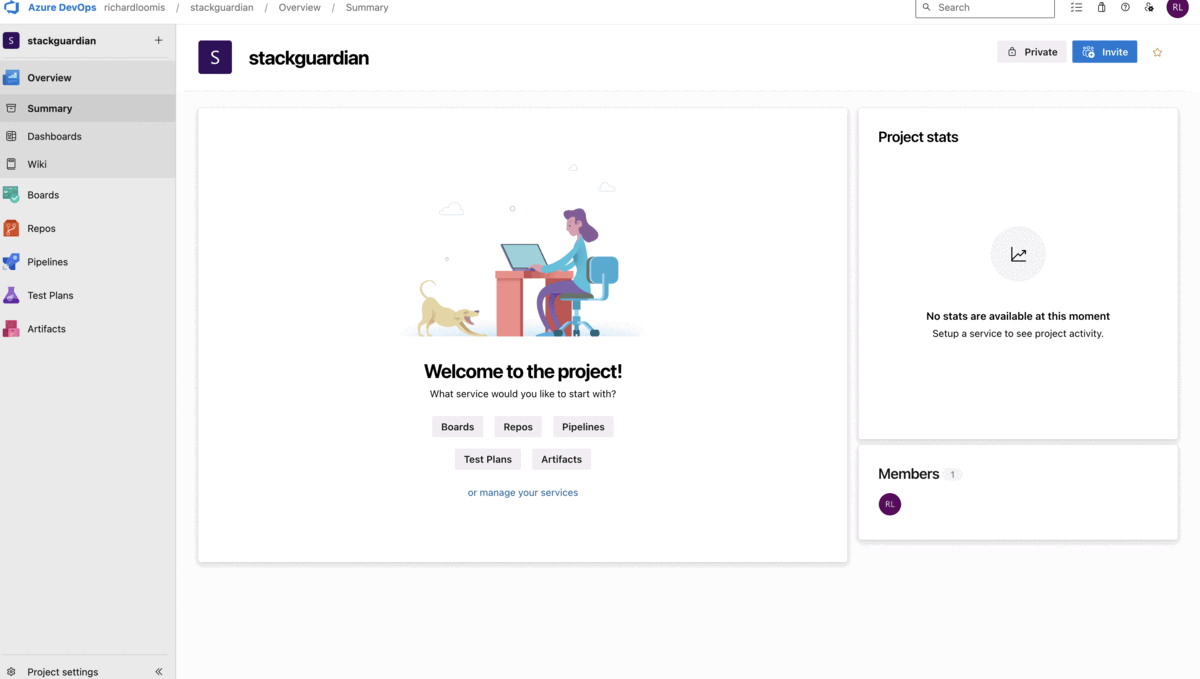 Azure DevOps personal access token creation process showing user settings menu, token configuration form with name and scopes selection, and token generation