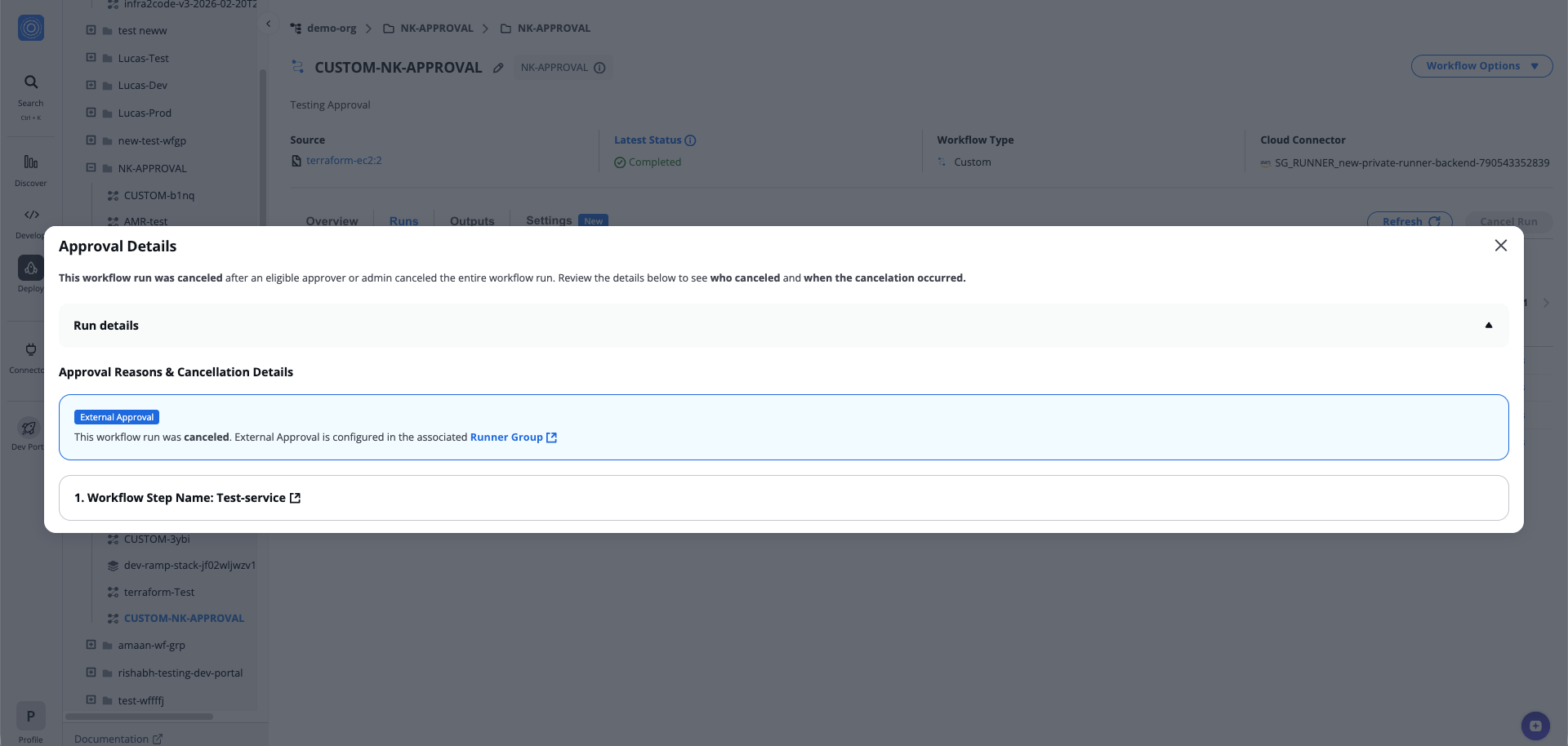 After external approval is rejected or canceled