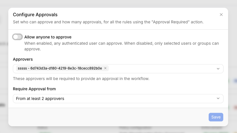 Configure Approvals dialog