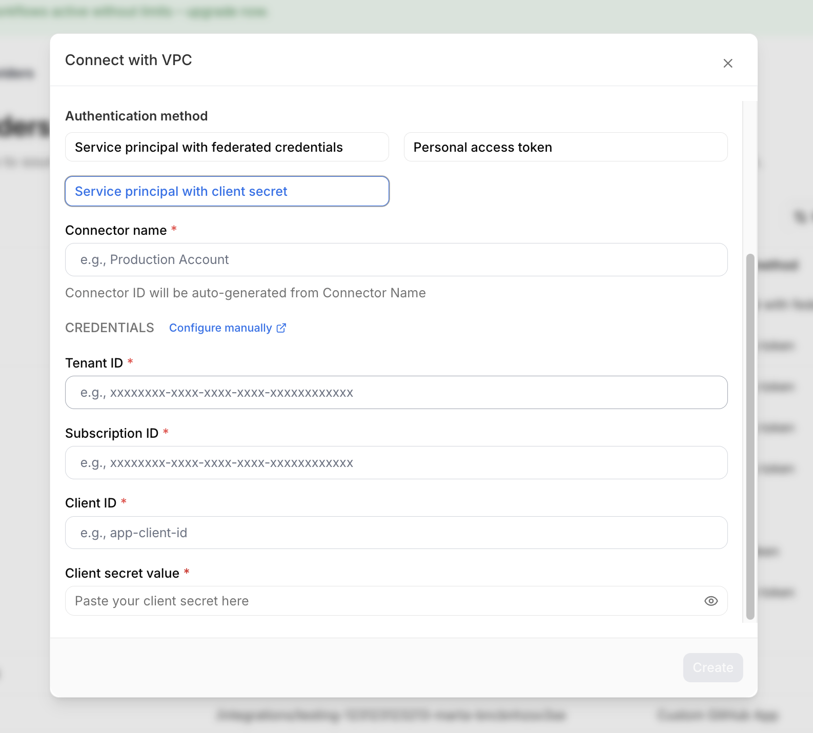 Service principal with client secret