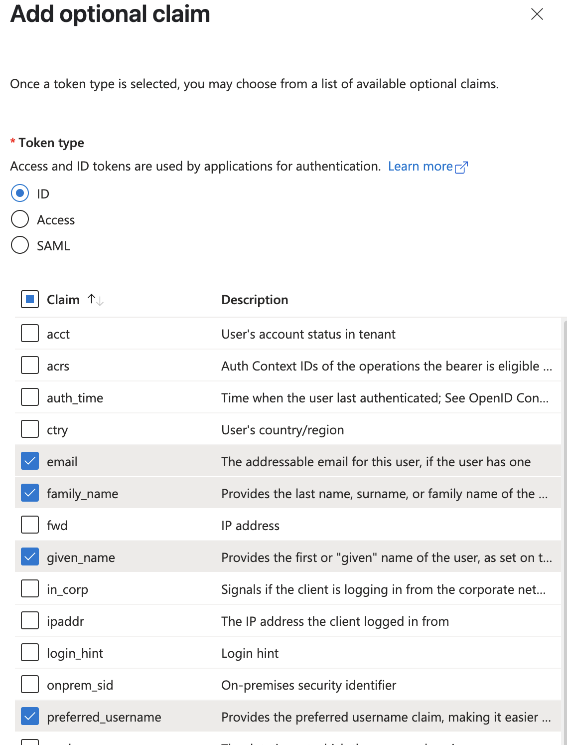 Add optional claims screenshot