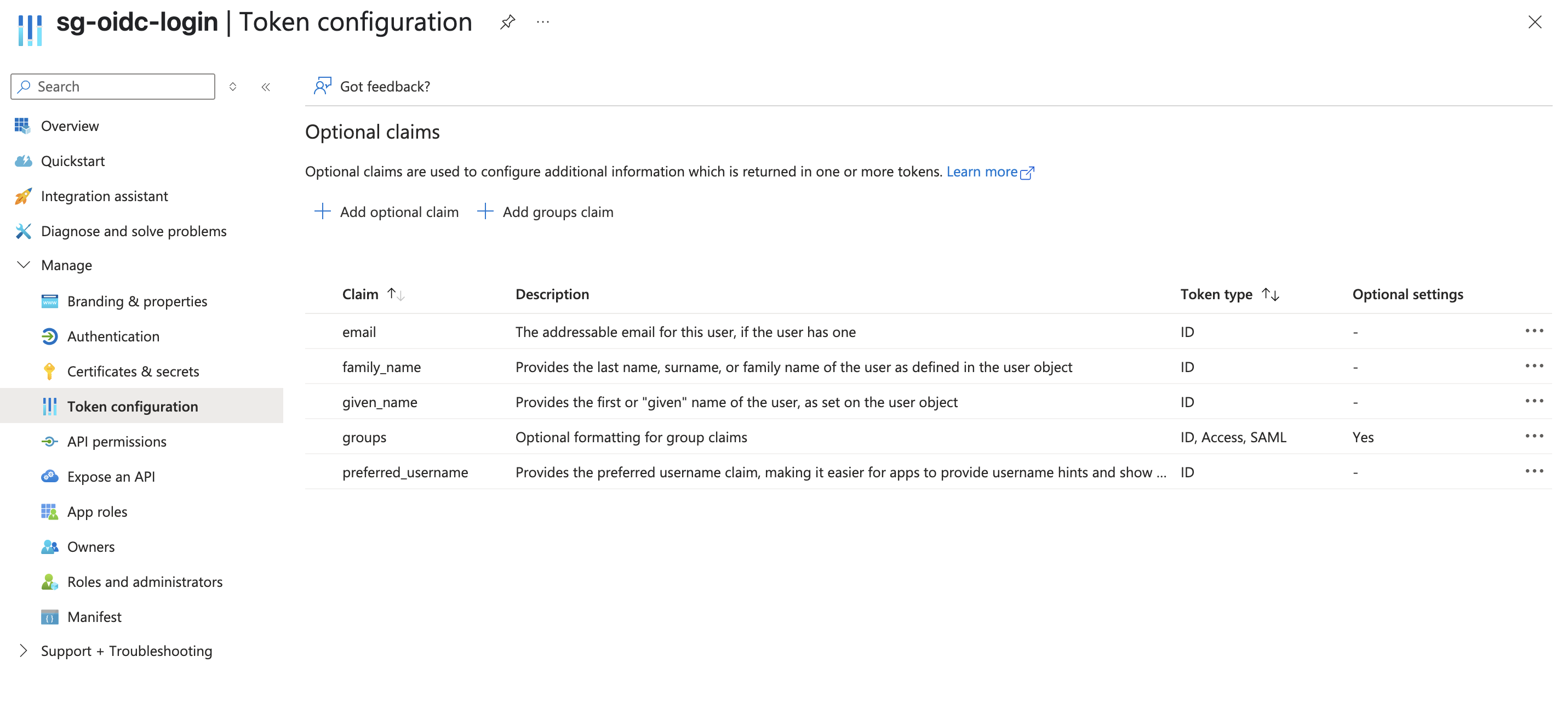 Final token configuration screenshot